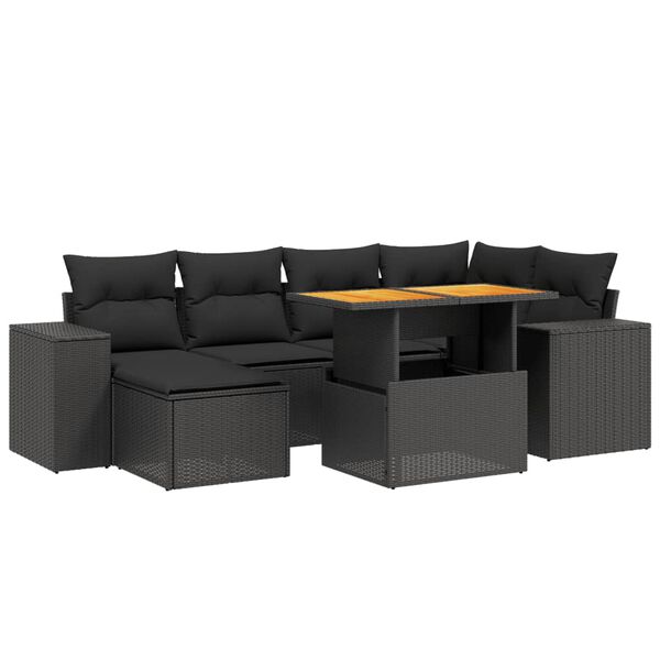 vidaXL 8 stykki gar&eth;s&oacute;fasett me&eth; p&uacute;&eth;um Black Poly Rattan Acacia