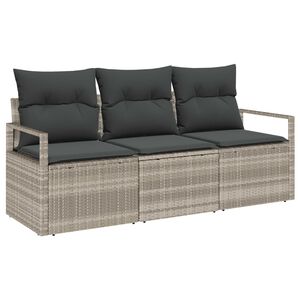 vidaXL Gar&eth;s&oacute;fa sett me&eth; p&uacute;&eth;i me&eth; geymslu 3 pcs Lj&oacute;sgr&aacute;r p&oacute;l&yacute;rattan