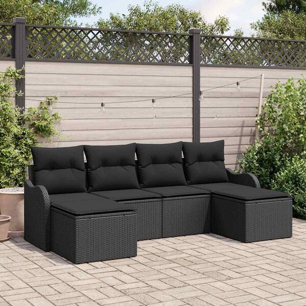 vidaXL Gar&eth;s&oacute;fa sett me&eth; p&uacute;&eth;i 6 pcs Svartur Poly rattan
