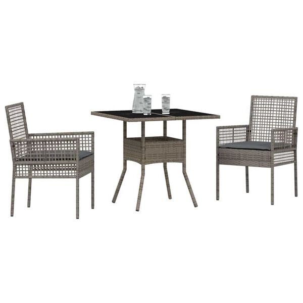 vidaXL Garður borðsett 3 pcs Grár Poly rattan