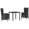 vidaXL Gar&eth;ur bor&eth;sett me&eth; p&uacute;&eth;i 3 pcs Svartur p&oacute;l&yacute;rattan