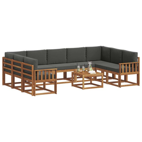 vidaXL &Uacute;ti s&oacute;fasett me&eth; p&uacute;&eth;i 10 pcs N&aacute;tt&uacute;rulegt og Antrac&iacute;t