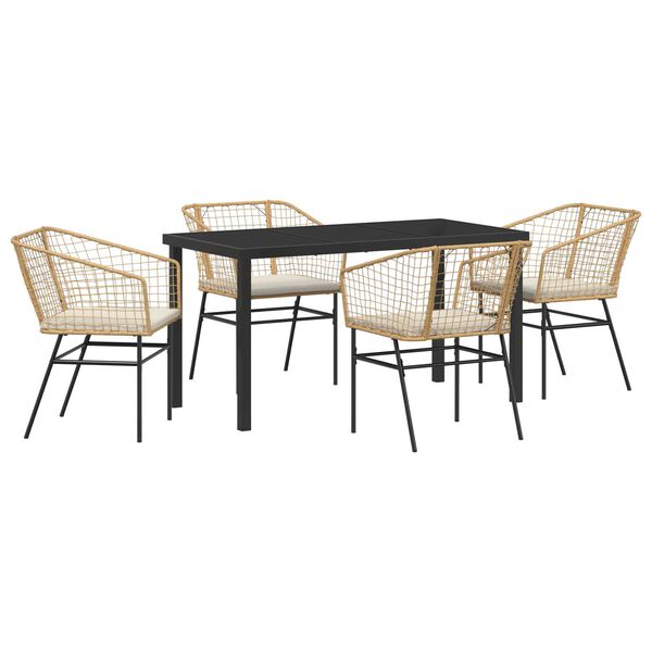 vidaXL Gar&eth;ur bor&eth;sett 5 pcs Br&uacute;nn p&oacute;l&yacute;rattan