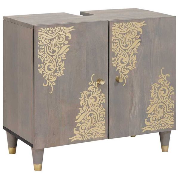 vidaXL Vaskaskápur með geymslu Grár 62 x 33 x 58 cm Hart mangótré