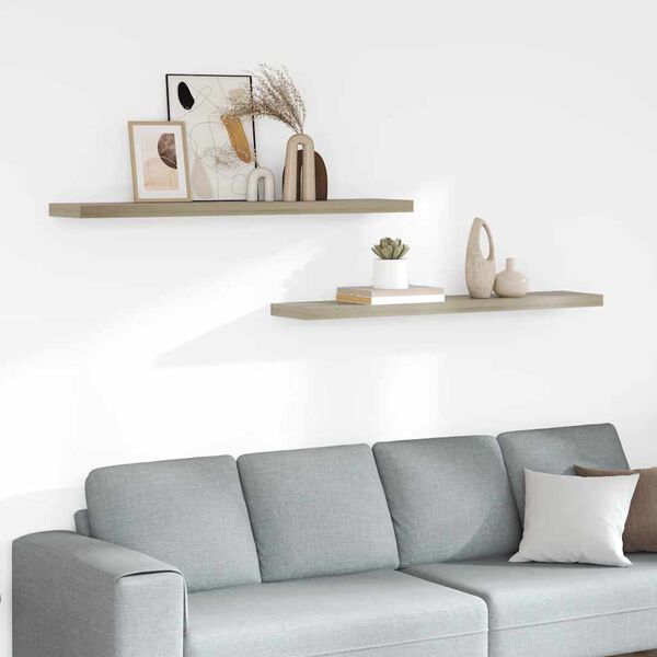 vidaXL Vegghengdar Hillur 2 stk. Eikarlita&eth;ar 120x23,5x3,8 cm MDF