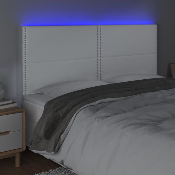 vidaXL LED höfuðgafl Hvítt 200x5x118/128 cm Leðurlíki