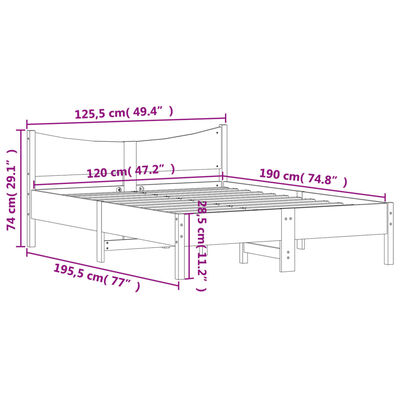 vidaXL Rúmgrind án Dýnu Hvít 120x190 cm Gegnheil Fura