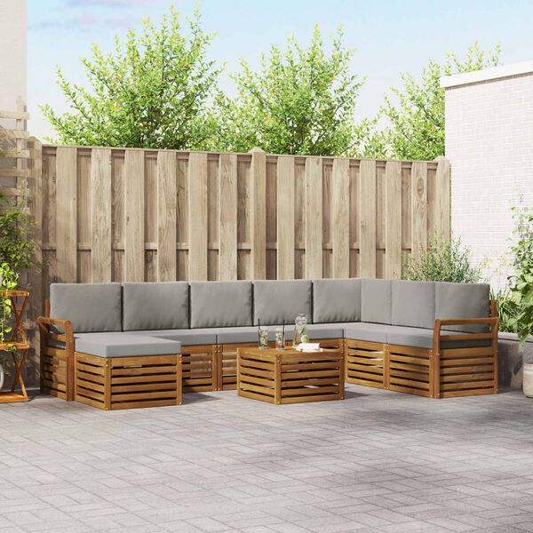 vidaXL S&oacute;fasett 9 pcs N&aacute;tt&uacute;rulegt og Lj&oacute;st Gr&aacute;tt Hrein akas&iacute;utr&eacute;