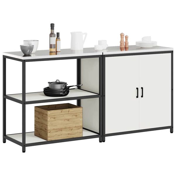 vidaXL Eldh&uacute;s geymslu sett me&eth; hillu 2 pcs Hv&iacute;tt Kalt ofi&eth; st&aacute;l