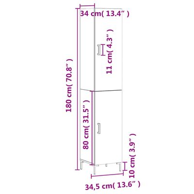 vidaXL Hár Skápur Grár Sonoma 34,5x34x180 cm Samsettur Viður