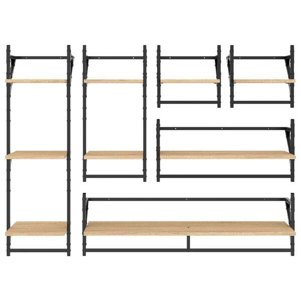 vidaXL 6 Hlutar Vegghillusett með Börum Sonomaeik Samsettur Viður