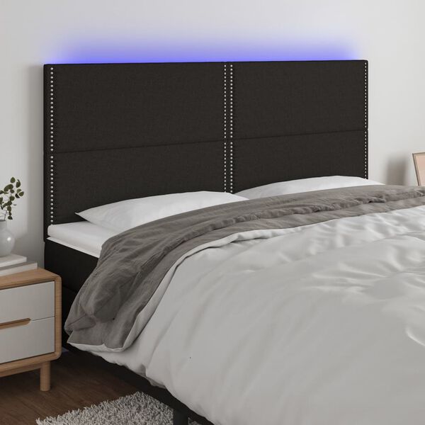 vidaXL LED h&ouml;fu&eth;gafl Svart 180x5x118/128 cm Efni