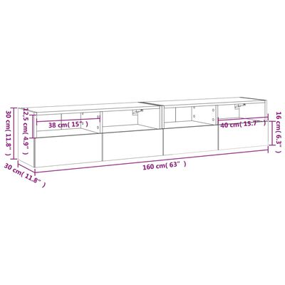 vidaXL Veggsjónvarpsskápar 2 stk. Gráir 80x30x30 cm Samsettur Viður