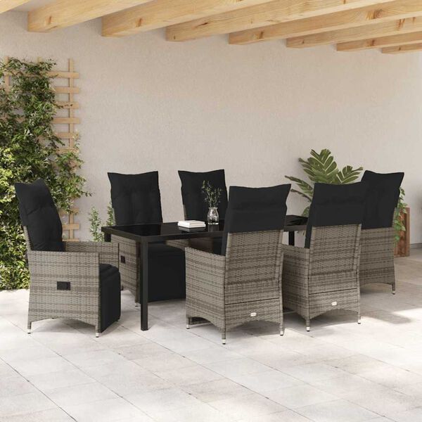 vidaXL Gar&eth;ur bor&eth;sett me&eth; p&uacute;&eth;i 7 pcs Gr&aacute;r p&oacute;l&yacute;rattan