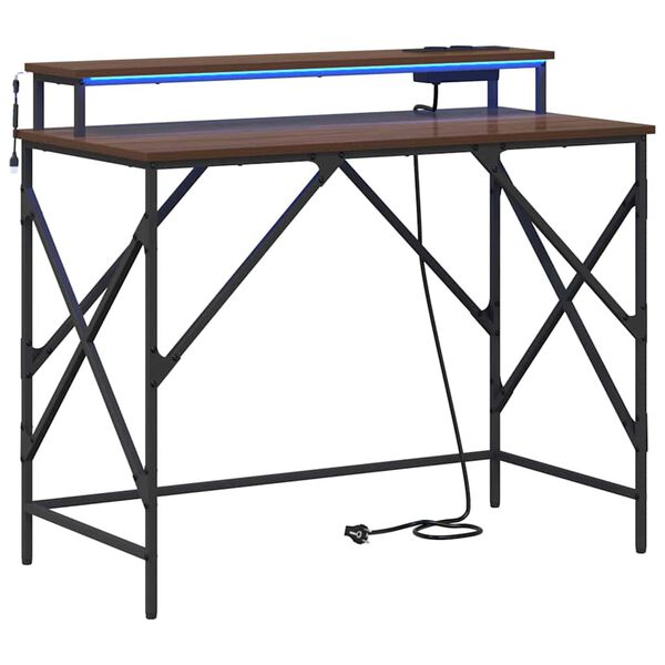 vidaXL Skrifbor&eth; Br&uacute;nn eik 100 x 50 x 86,5 cm Samsettur vi&eth;ur