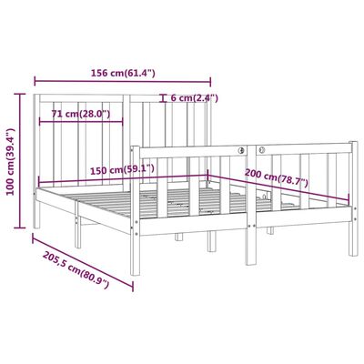 vidaXL Rúmgrind Gegnheil 150x200 cm King Size