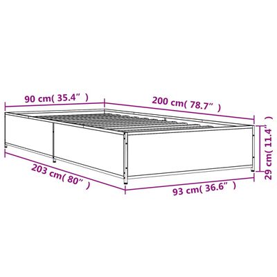 vidaXL Rúmgrind án Dýnu Sonoma Eikarlitur 90x200 cm