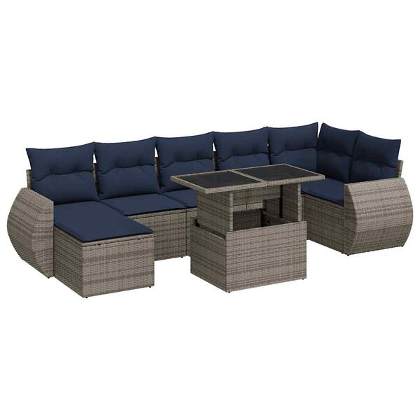 vidaXL 8 stykki gar&eth;s&oacute;fasett me&eth; p&uacute;&eth;um Grey Poly Rattan Acacia