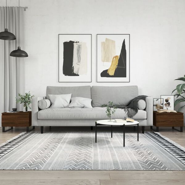 vidaXL S&oacute;fabor&eth; 2 stk. Br&uacute;nn Eikarlitur 50x46x35 cm Samsettur Vi&eth;ur