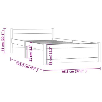 vidaXL Rúmgrind án Dýnu Gegnheil Viður Hvítur 90x190 cm Einbreið