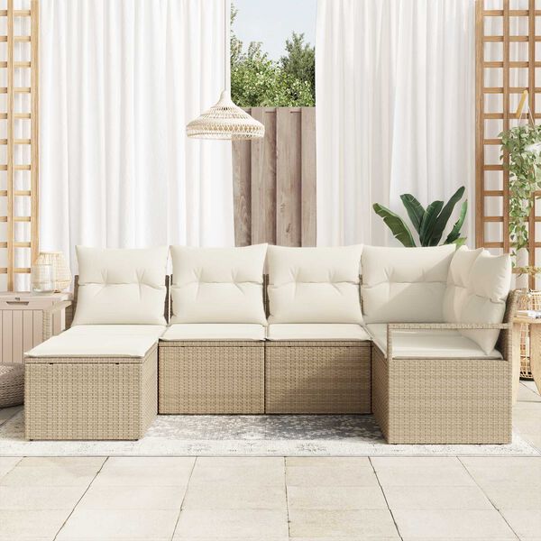 vidaXL S&oacute;fasett me&eth; p&uacute;&eth;i me&eth; geymslu 6 pcs Beige og krem p&oacute;l&yacute;rattan