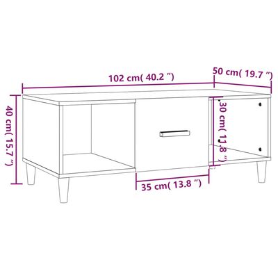 vidaXL Sófaborð Hvítt 102x50x40 Samsettur Viður