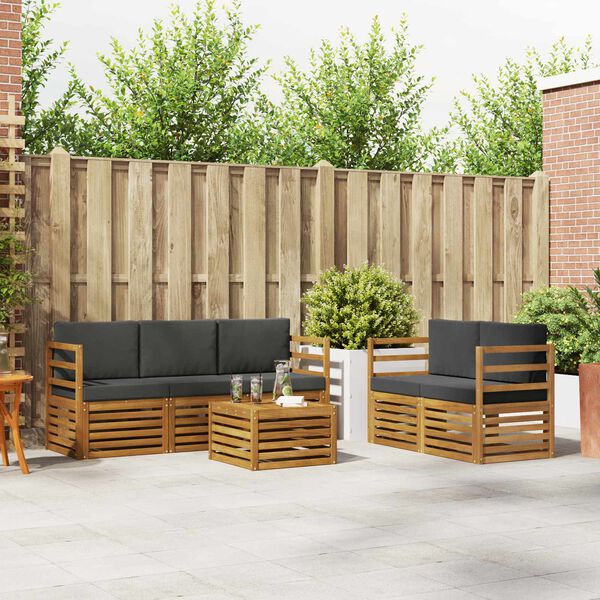 vidaXL S&oacute;fasett me&eth; p&uacute;&eth;i 6 pcs N&aacute;tt&uacute;rulegt og Antrac&iacute;t Hrein akas&iacute;utr&eacute;