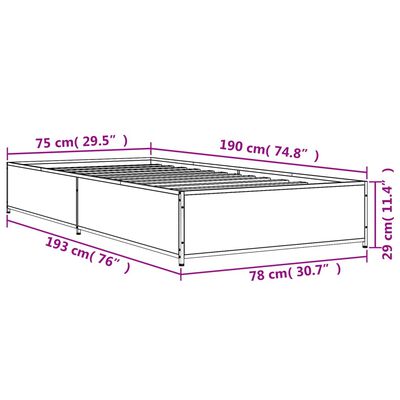 vidaXL Rúmgrind án Dýnu Sonoma Eikarlitur 75x190 cm