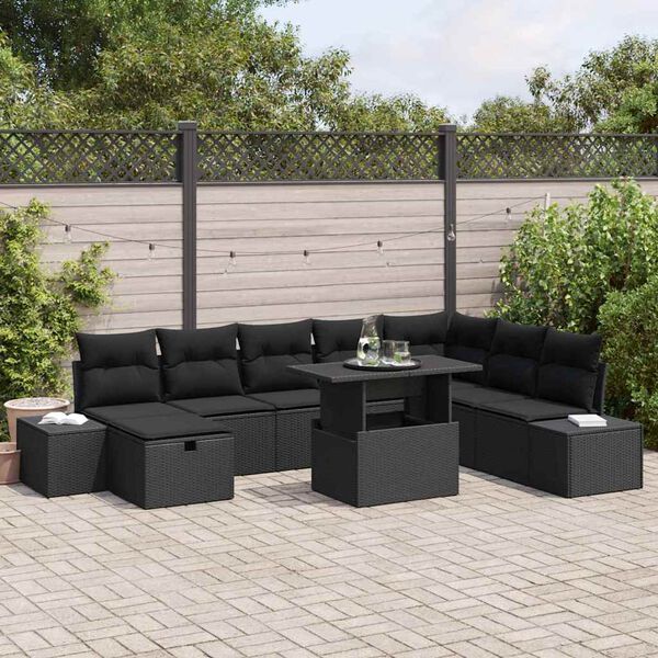 vidaXL Gar&eth;s&oacute;fa sett 11 pcs Svartur Poly rattan