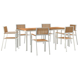 vidaXL Utandyra m&aacute;lt&iacute;fusett 7 pcs Br&uacute;nn Solid teak vi&eth;ur