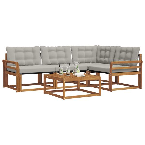 vidaXL &Uacute;ti s&oacute;fasett me&eth; p&uacute;&eth;i 5 pcs N&aacute;tt&uacute;rulegt og Lj&oacute;st Gr&aacute;tt