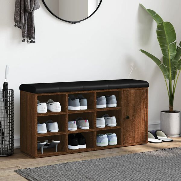 vidaXL Sk&oacute;bekkur Br&uacute;n Eik 102x32x50 cm Samsettur Vi&eth;ur