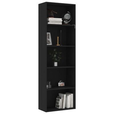 800991 vidaXL 5-Tier Book Cabinet Black 60x30x189 cm Chipboard