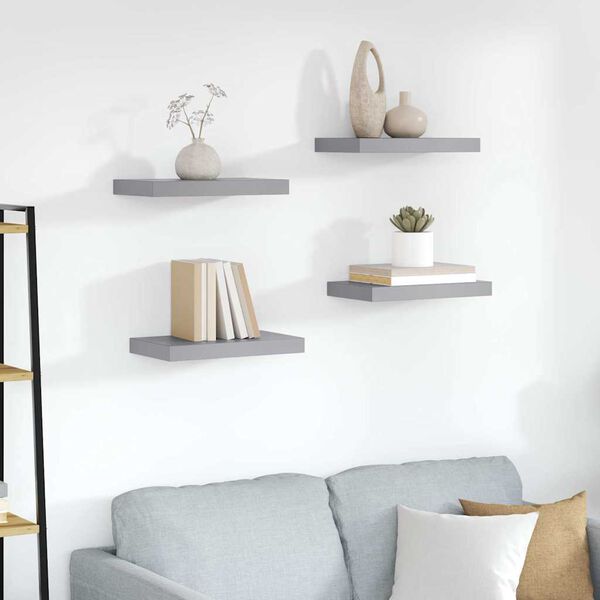 vidaXL Flj&oacute;tandi Vegghillur 4 stk. Gr&aacute;ar 23x23,5x3,8 cm MDF