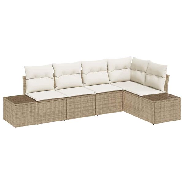 vidaXL Gar&eth;s&oacute;fa sett me&eth; geymslu 5 pcs Beige og krem p&oacute;l&yacute;rattan