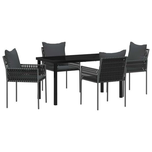 vidaXL Gar&eth;ur bor&eth;sett 5 pcs Svartur og gr&aacute;r PE rattan