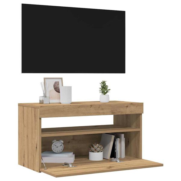 vidaXL sj&oacute;nvarpssk&aacute;pur me&eth; LED lj&oacute;sum Artisan Oak 75x35x40 cm