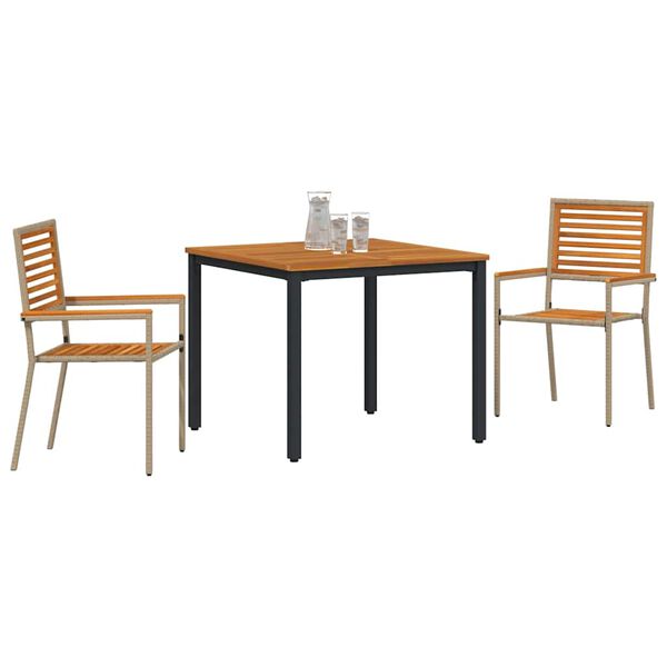 vidaXL Gar&eth;ur bor&eth;sett 3 pcs Beige og br&uacute;nn 90 x 90 x 75 cm p&oacute;l&yacute;rattan