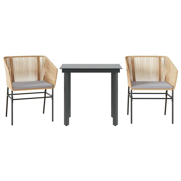 vidaXL 3 Hluta Garðhúsgagnasett með Sessum Svart Pólýrattan og Gler