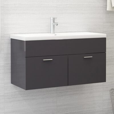 804673 vidaXL Sink Cabinet High Gloss Grey 90x38,5x46 cm Chipboard