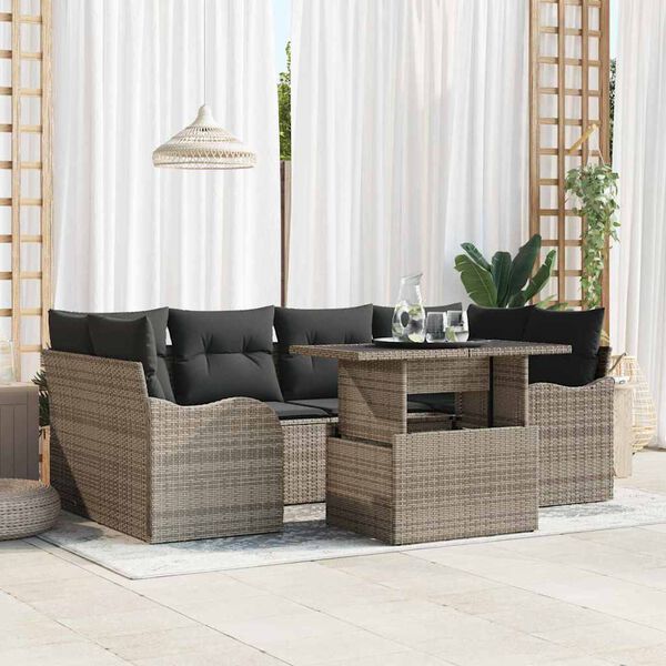 vidaXL Garðsófa sett með púði 7 pcs Grár Poly rattan