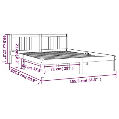 vidaXL Rúmgrind án Dýnu Gegnheil Viður 150x200cm King Size