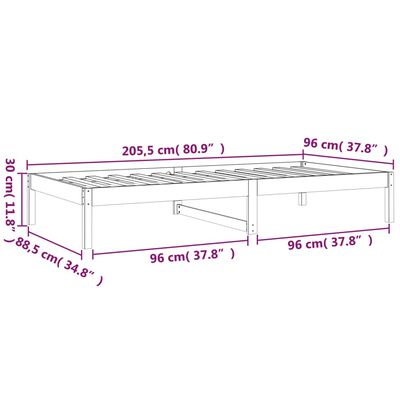 vidaXL Svefnsófi Svartur 90x200 cm Gegnheil Fura