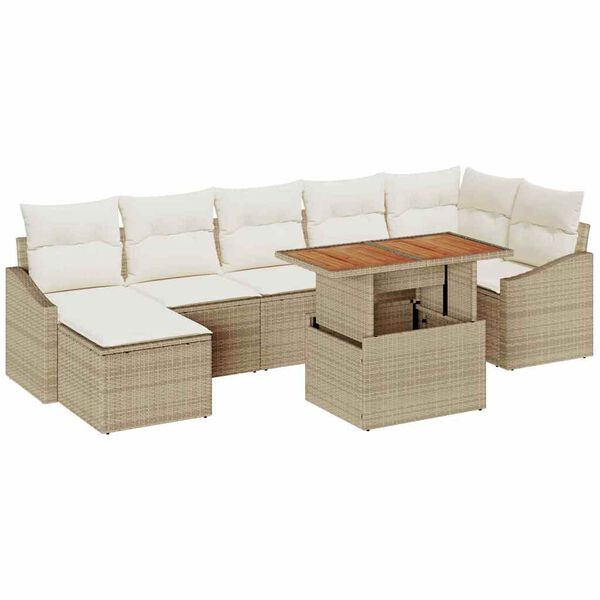 vidaXL Gar&eth;ur bor&eth;sett me&eth; p&uacute;&eth;i 8 pcs Beige og krem