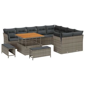 vidaXL Gar&eth;s&oacute;fa sett 12 pcs Gr&aacute;r p&oacute;l&yacute;rattan