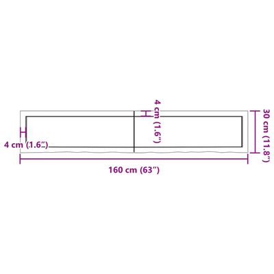 vidaXL Baðherbergisborðplata 160x30x(2-6) cm Ómeðhöndlaður Viður