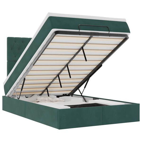 vidaXL Ottoman rúmgrind með dýnum Dökkgræn 120x190cm Flauel