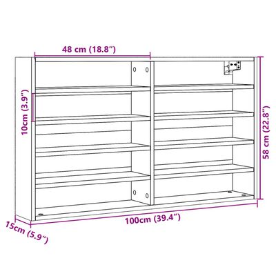 vidaXL Glerskápur Brúnn Eikarlitur 100x15x58 cm Samsettur Viður