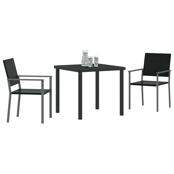 vidaXL Gar&eth;ur bor&eth;sett 3 pcs Svartur PE rattan