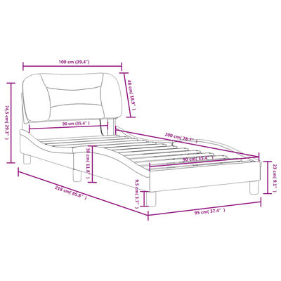 vidaXL Rúmgrind með LED án Dýnu Hvítur 90x200 cm